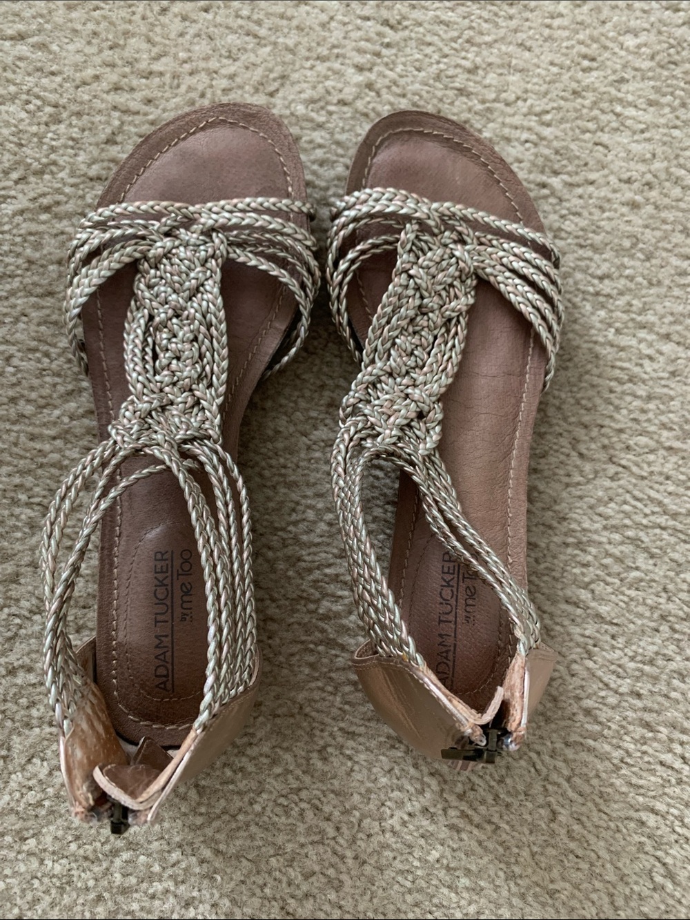 Adam Tucker Braided Metallic-Tan Flat Sandals
